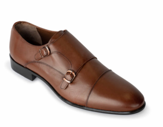 Brown Monk Strap Burnished Toe Suit Shoe